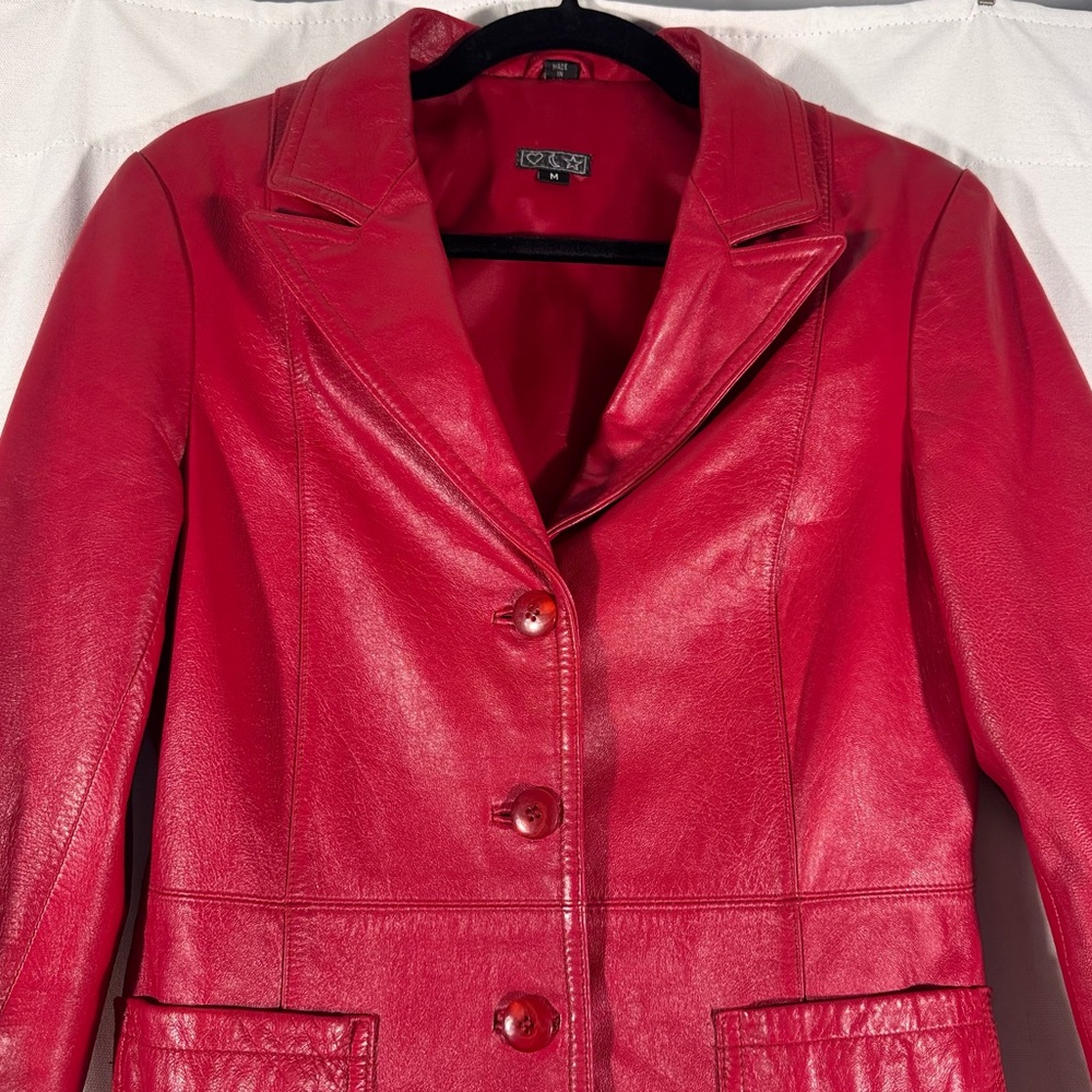 Vintage Red Leather Blazer Jacket - Picture 3 of 8